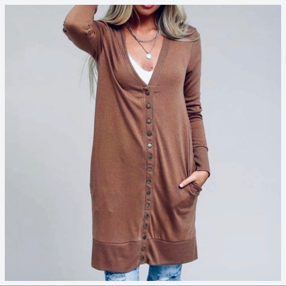 ✨LAST ONE✨LongLine Mocha Best sweater cardigan - Picture 2 of 3
